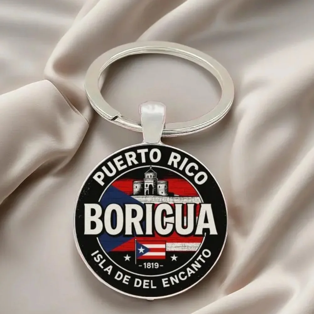 Puerto Rico Boricua Cabochon Keychain - Island of Enchantment